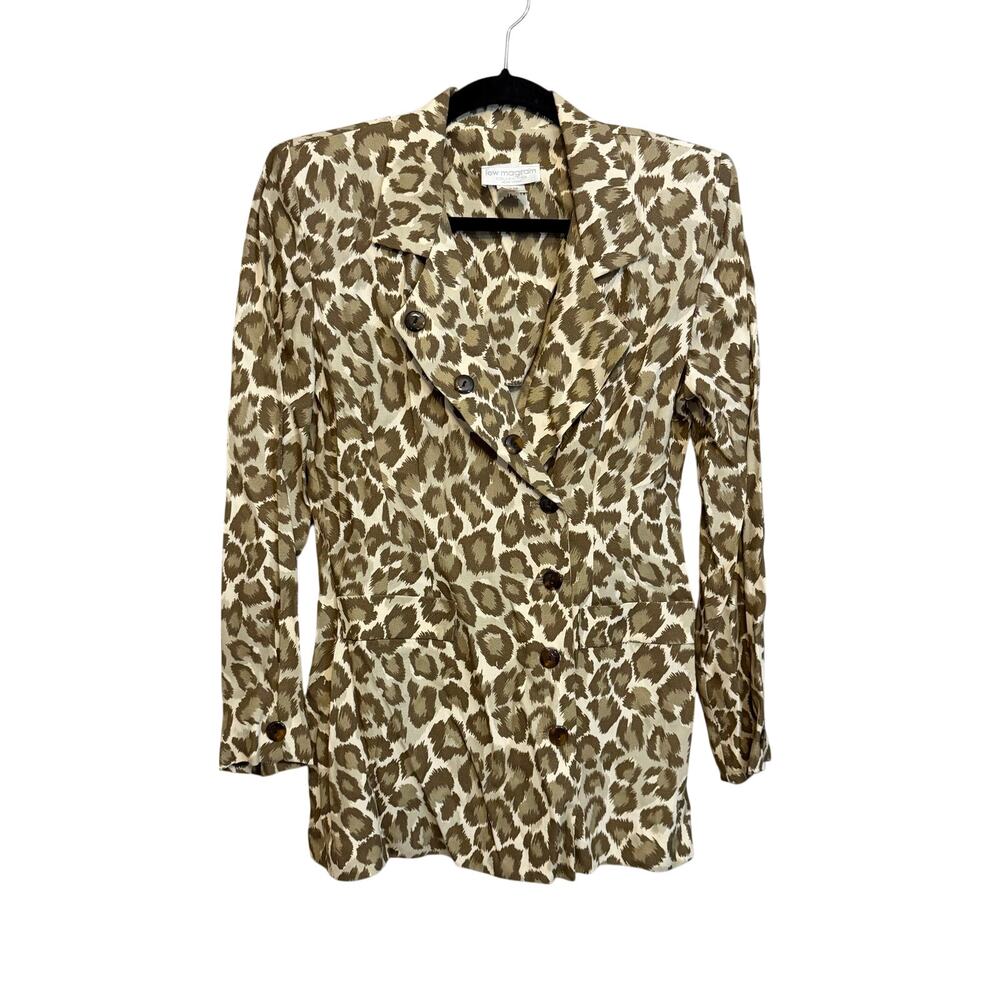 Lew Magram Double-Breasted Blazer 4 Tan Leopard Mob Wife Eclectic Maximalist USA